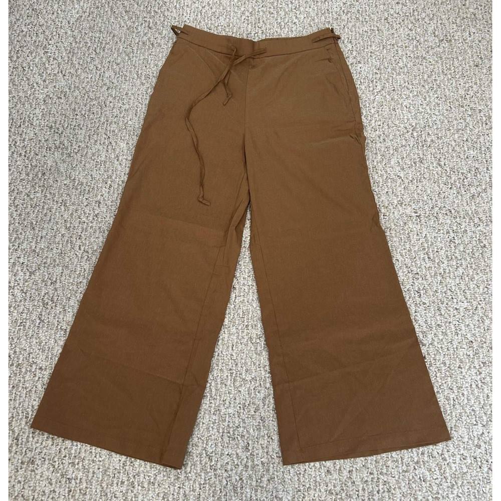 OGL Pants Women Large High-Waisted Wide Leg Pockets Elastic Waist Linen